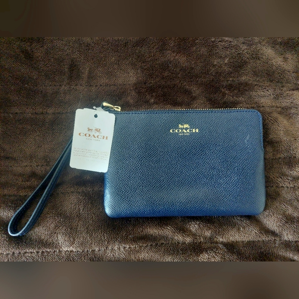 Coach Navy Blue Leather Wristlet